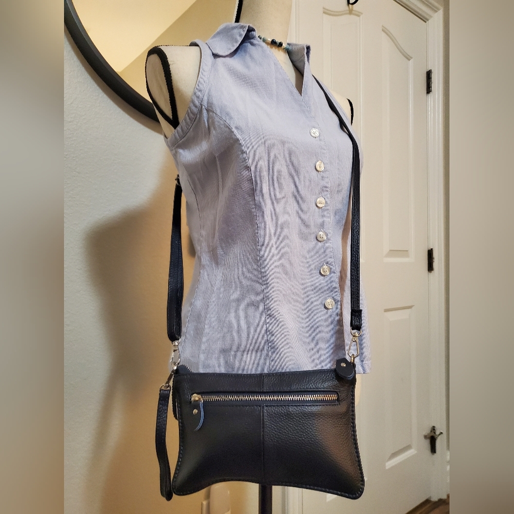 NWOT LEATHER NAVY BLUE CLUTCH OR CROSSBODY BAG